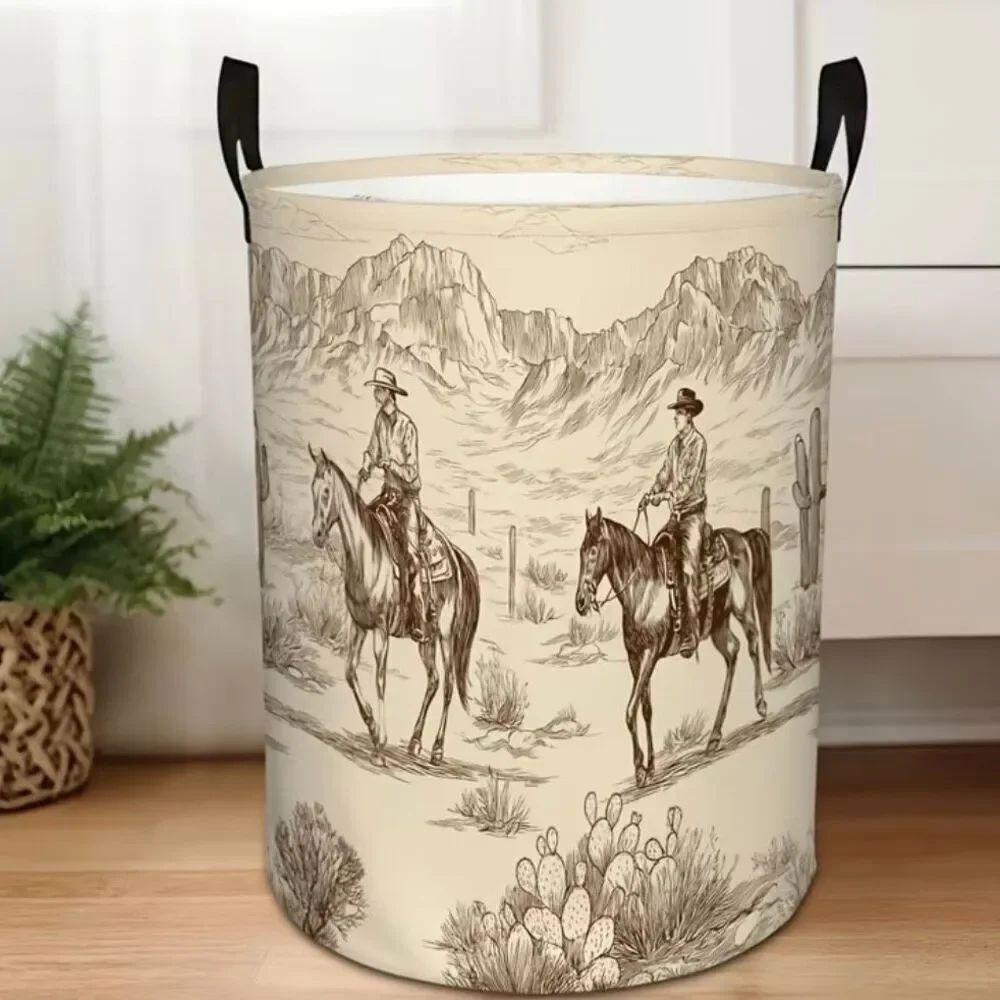 Western Cowboy Foldable Laundry Basket Waterproof Oxford Cloth For Clothes Toys